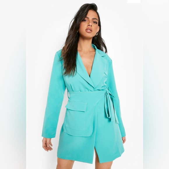 BOOHOO BELT DETAIL WRAP FRONT BLAZER DRESS - Picture 4 of 5